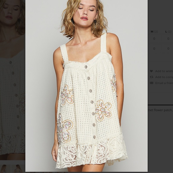 Pol “ Phuket 2” POL Textured Woven Dress Tank Top with Crochet Flower Patch 50 - Picture 1 of 4